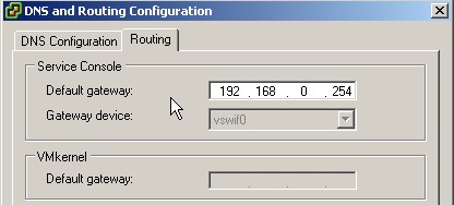 Change ESX server DNS and Routing through VI client GUI