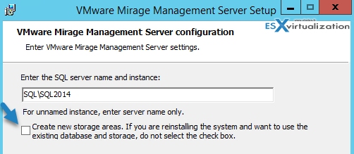 Do not check the checkbox for creating new storage areas