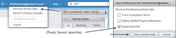 vSphere Web Cient - clear search data