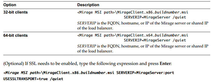 Install VMware Mirage client silently