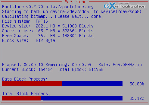 CloneZilla ESXi USB to USB cloning