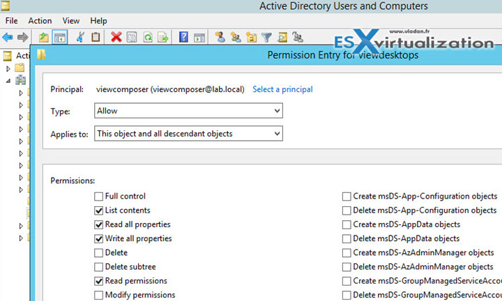 View composer service account in AD