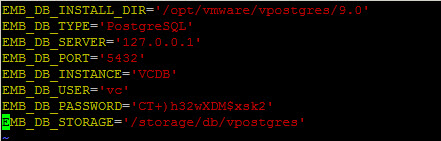 The vCenter Server Appliance database configuration file