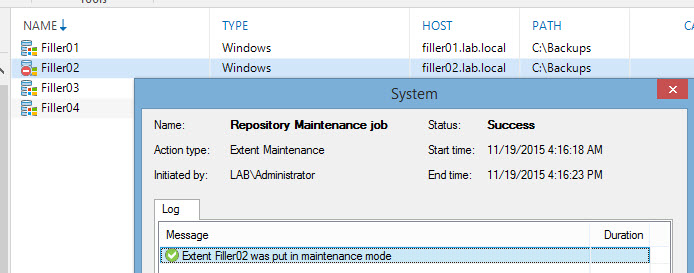 Veeam Scale-out backup repository - Maintenance Mode