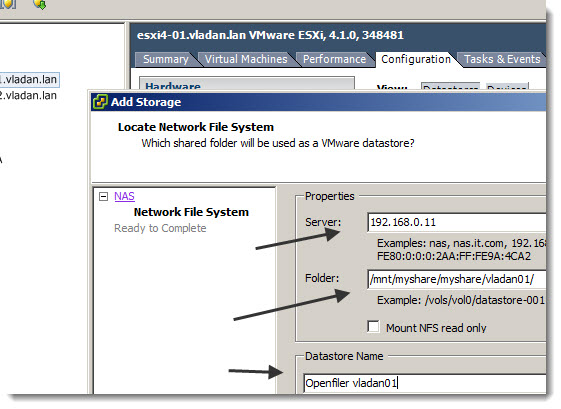 How to connect Openfiler to ESXi with NFS share