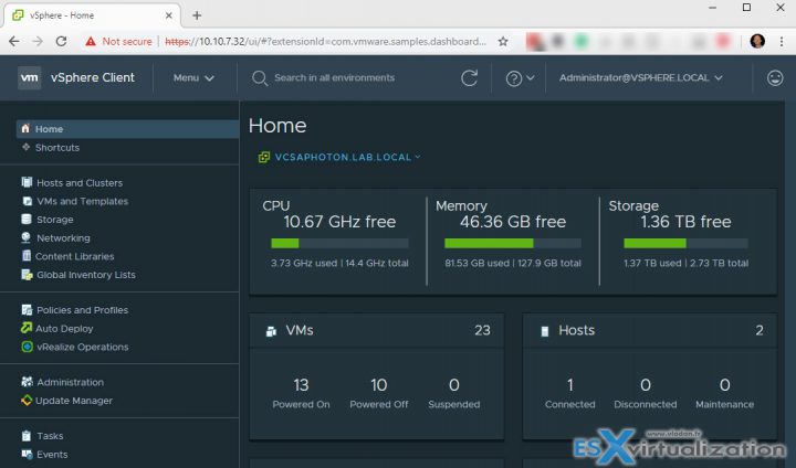 vSphere 6.7 Update 1 with dark theme