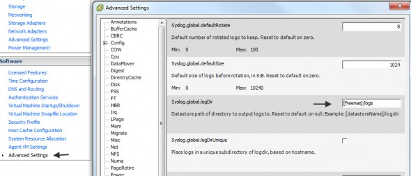 VMware ESXi 5 datastore logs destination