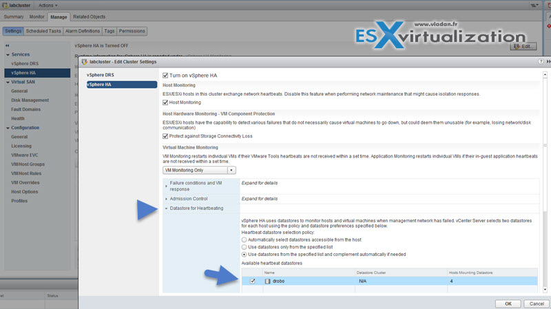 Datastore Heartbeating configuration vSphere 6