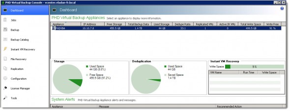 PHD Virtual Backup 6.0 - The dashboard