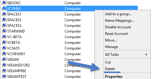I deleted a computer account of my SCVMM