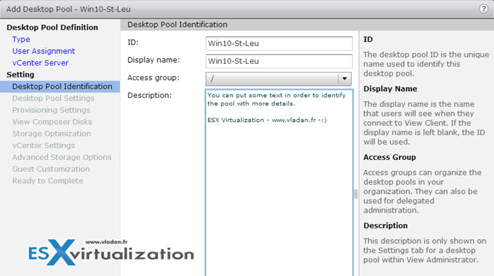 Horizon View Desktop Pool Options