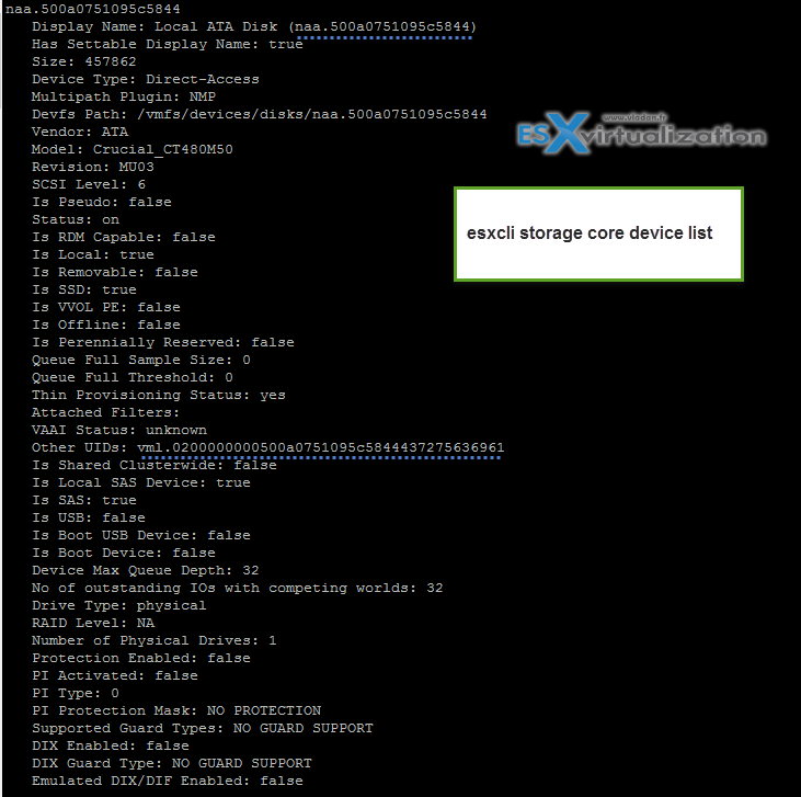 esxcli storage core device list