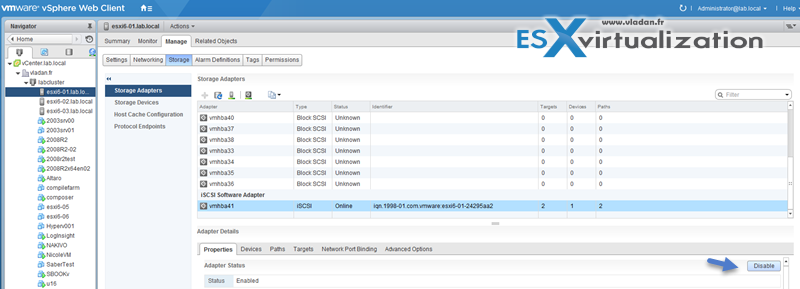 Enable or Disable storage iSCSI initiator