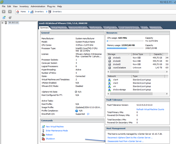 Dissacociate Host from vCenter Server