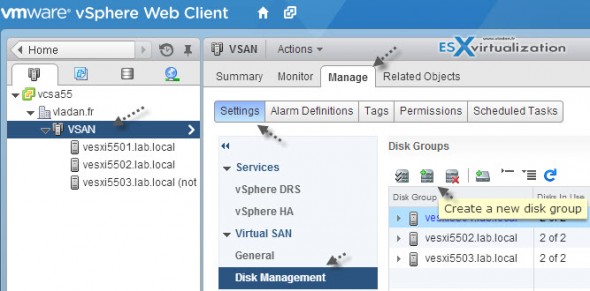 Creating a disk group for VSAN