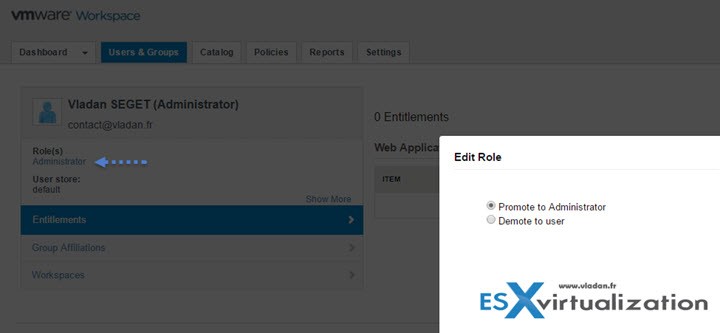 VMware Horizon Workspace - Promote user to administrator role