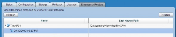 VDP 5.5 - Emergency restore TAB