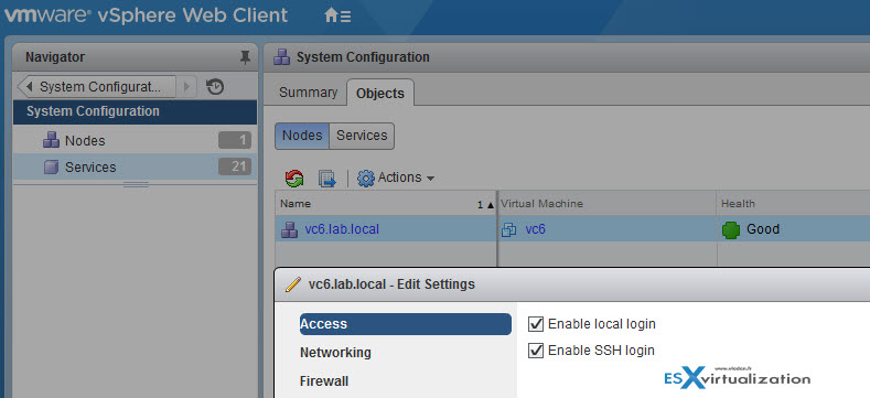 VCSA 6.0 enable SSH