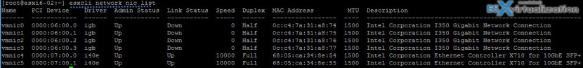 esxcli network nic list