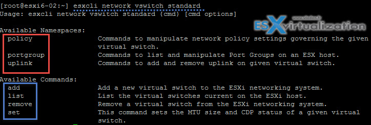 esxcli network vswitch standard