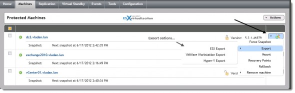 Restore Operations - Export options - Full VM restore