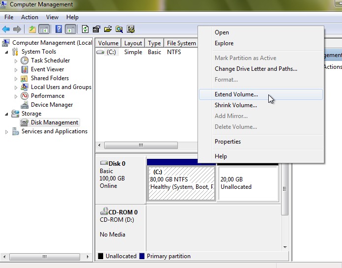 Expand Virtual disk of Windows 7 VW with VMware Workstation 7 ESX