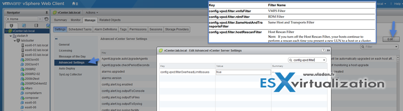 Enable/Configure/Disable vCenter Server storage filters