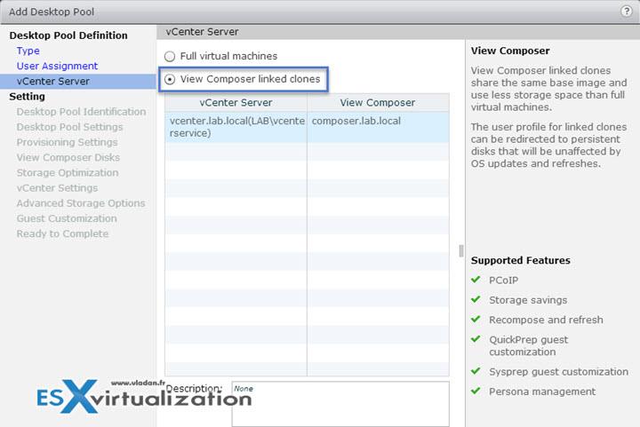 Horizon View Composer Linked Clones