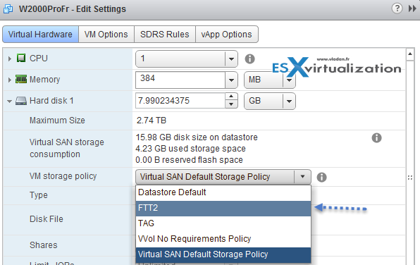 VM storage policy