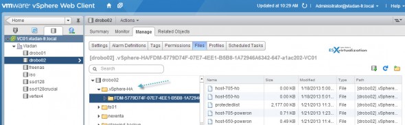 What is the ."vSphere-HA folder" for?