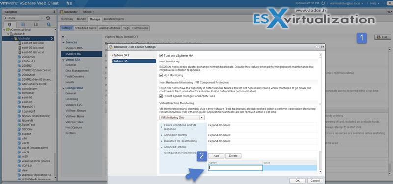 vShpere HA advanced settings
