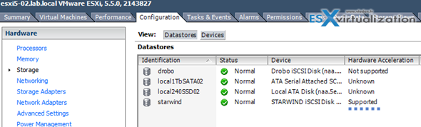 Starwind Datastore - Hardware acceleration is supported