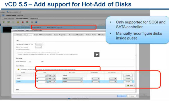 VCD 5.5  - Hot add disks