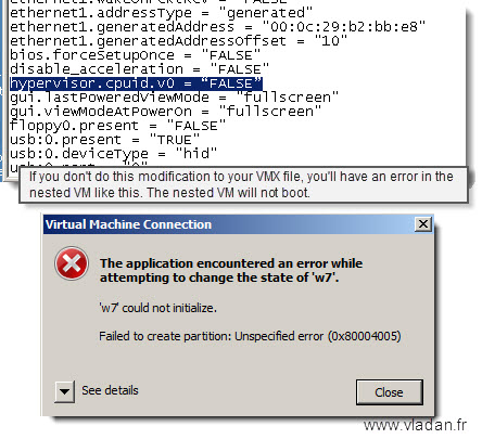 Hyper-V VM running Inside of VMware Workstation 8 - and inside Hyper-V there is a nested Windows 7 running too