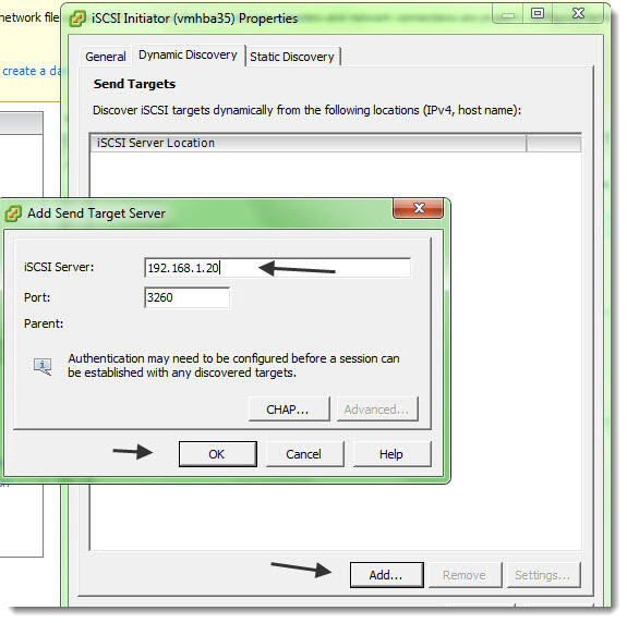 ESXi 5 - How to configure iSCSI initiator to see the iSCSI target