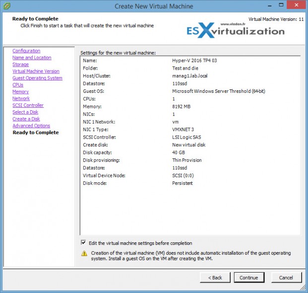 How to install Windows Server 2016 Hyper-V nested on VMware