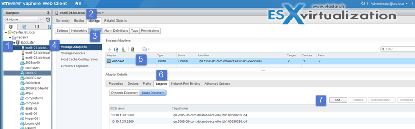 Configure iSCSI targets via Web client