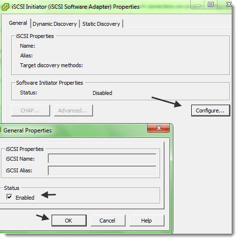 ESXi 5 - How to configure iSCSI initiator to see the iSCSI target