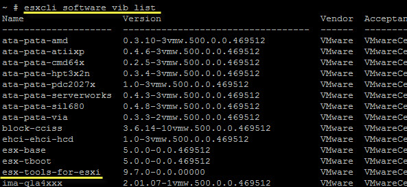 LIst of installed VIBs