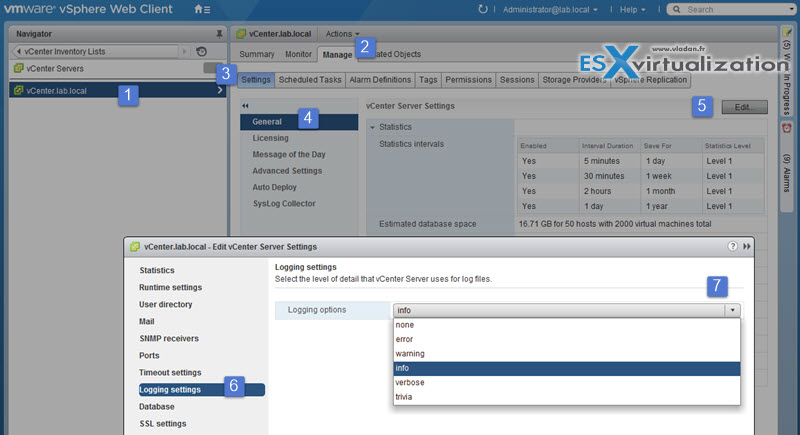 Configure vCenter Logging Options