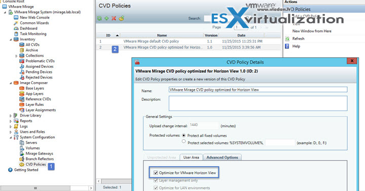 VMware Mirage CVD policy optimized for Horizon View