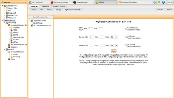 vOps 4.5 Rightsizer constraints