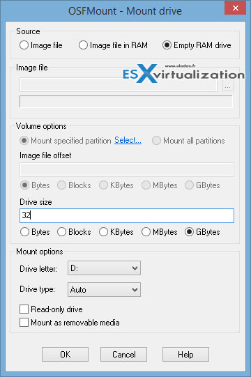 OSF Mount freeware to create RAM disk