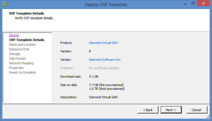 Deploy Starwind OVF Template