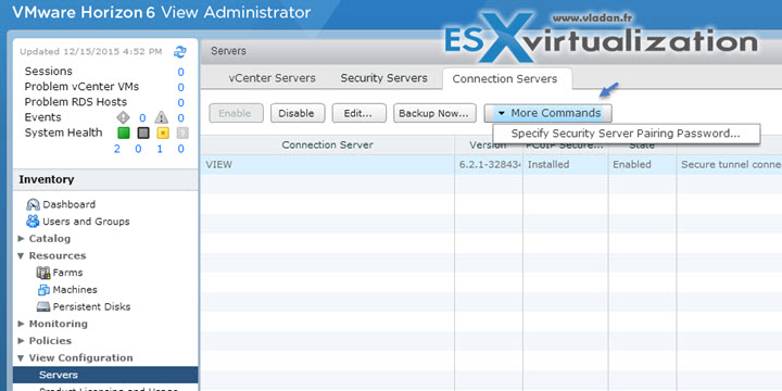 Configure Horizon View security server pairing