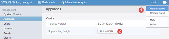 vRealize Log Insight 2.5 upgrade process