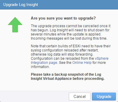 vRealize Log Insight 2.5 upgrade process