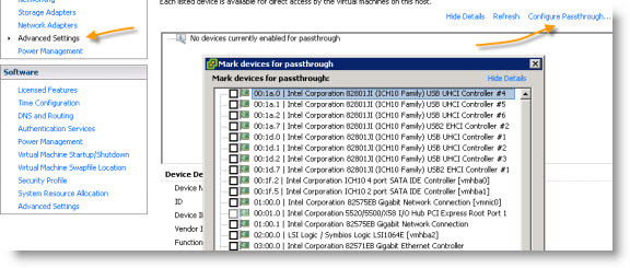 How to configure pass through with vSphere 4.1