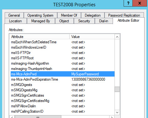 Check the new Attributes in the computer account's properties 