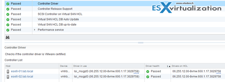 VMware HCL and VMware Virtual SAN 6.2 health view